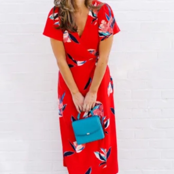 A New Day Red Floral wrap dress - Picture 3 of 7